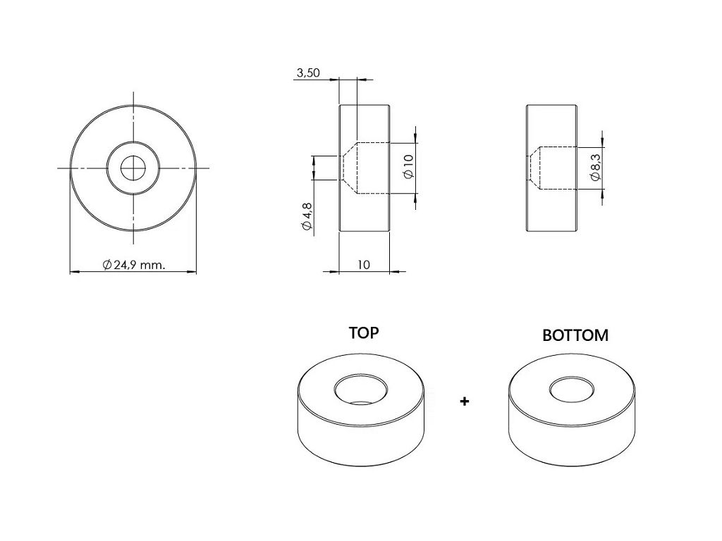 Blocchi di Rotazione Superiori e Inferiori per Perno Pivotante a Bilico Invisibile 360 DG ø25x10mm  Siso - immagine 5